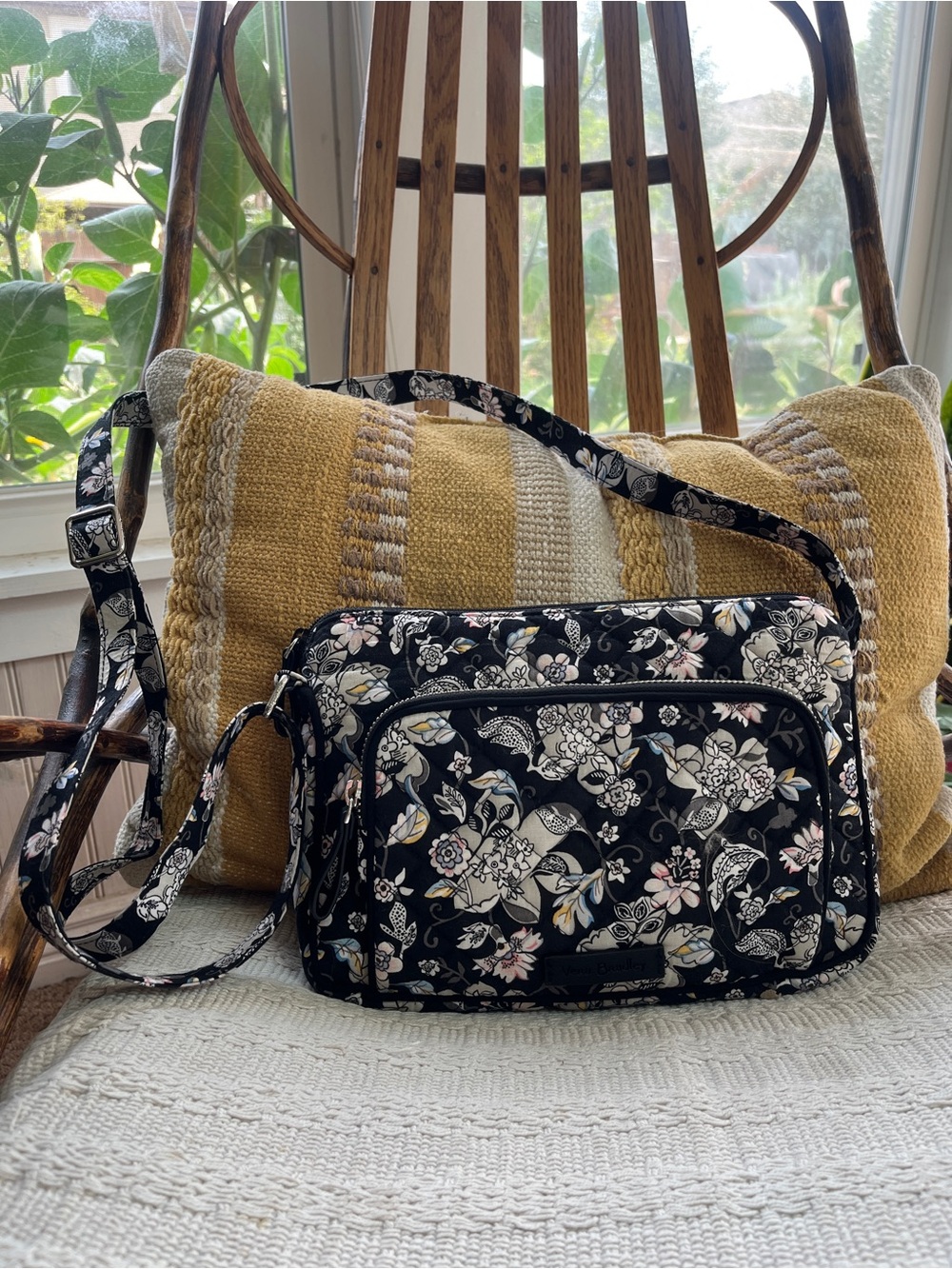 Vera Bradley Black Floral Quilted Crossbody Bag